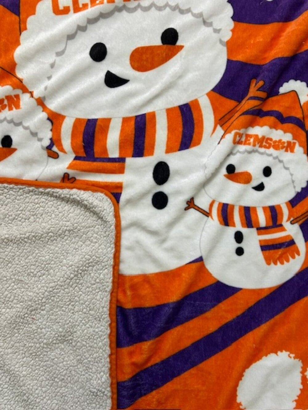 Clemson Tigers NCAA Snowman Sherpa Holiday Throw Blanket - Picture 3 of 7